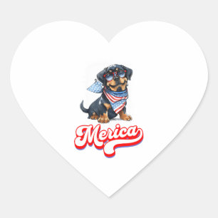 4th Of July Patriotic Dog Rottweiler Merica Heart Sticker