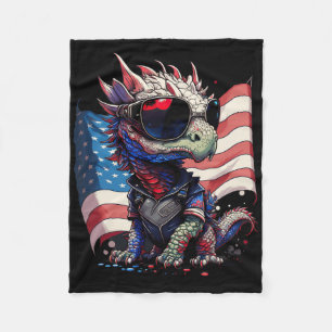 4th Of July Patriotic Dragon Us Flag Fleece Blanket