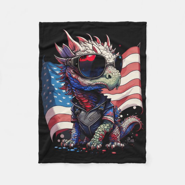 4th Of July Patriotic Dragon Us Flag  Fleece Blanket (Front)