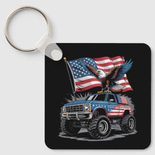 4th Of July Patriotic Eagle Monster Truck American Keychain