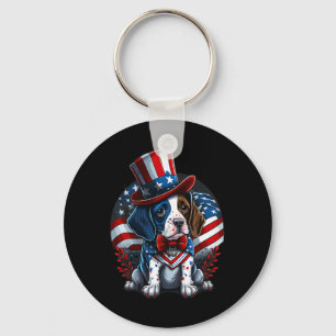 4th Of July Patriotic English Pointer Dog Us Flag Keychain
