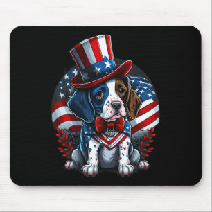 4th Of July Patriotic English Pointer Dog Us Flag Mouse Pad