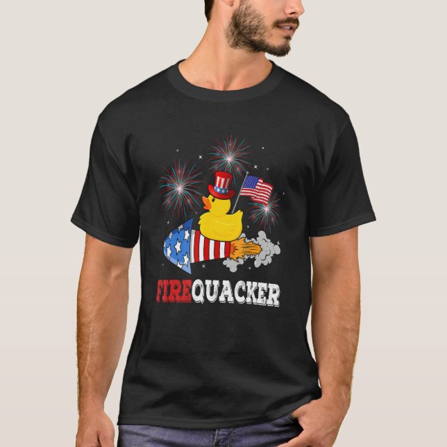 4th Of July Patriotic Firecracker Rubber Duck Fire T-Shirt (Front)