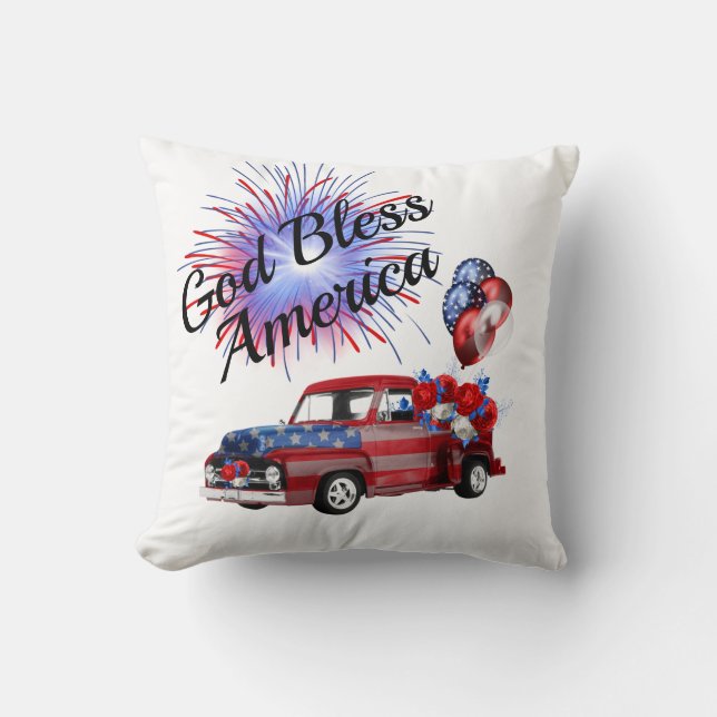 4th of July Patriotic Fireworks Red White and Blue Throw Pillow (Front)