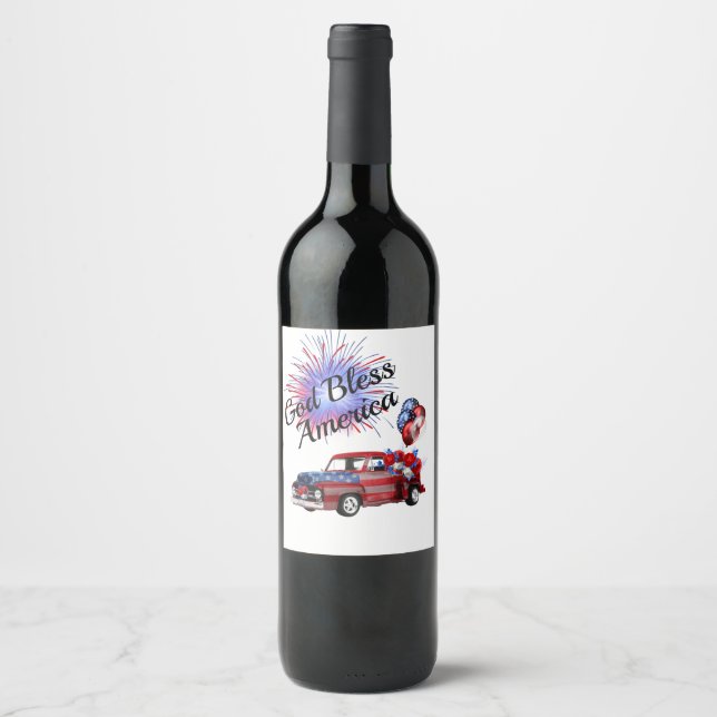 4th of July Patriotic Fireworks Red White and Blue Wine Label (Front)
