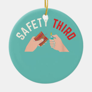 4th Of July Patriotic Fireworks Safety Third Ceramic Ornament