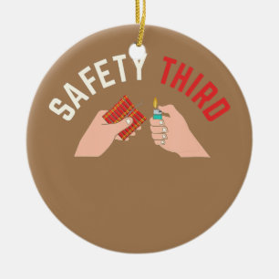4th of July Patriotic fireworks Safety Third Ceramic Ornament