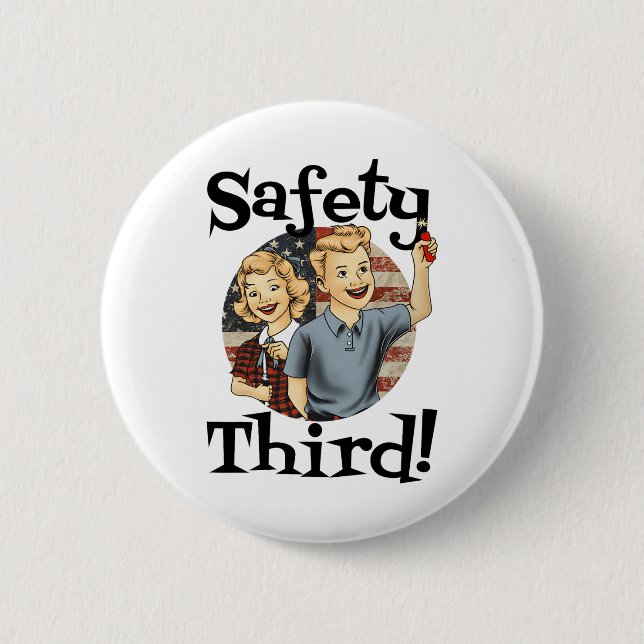 4th Of July Patriotic Fireworks Safety Third Vinta 2 Inch Round Button (Front)
