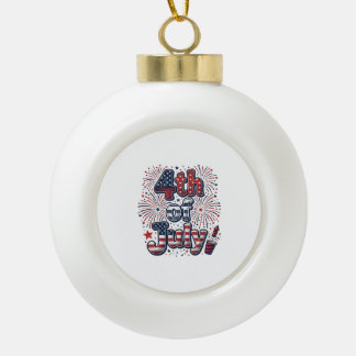4th of July Patriotic Fireworks Vintage Shirt Desi Ceramic Ball Christmas Ornament