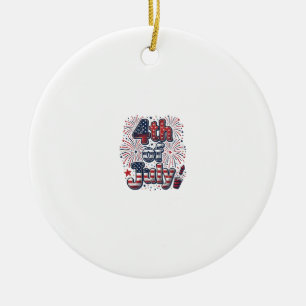 4th of July Patriotic Fireworks Vintage Shirt Desi Ceramic Ornament