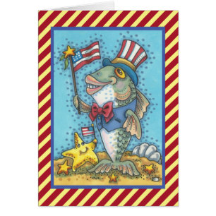 4TH OF JULY PATRIOTIC FISH GREETING CARD Verse