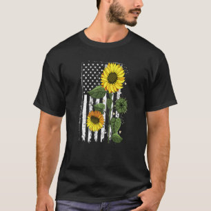 4th Of July Patriotic Florist American Flag Sunflo T-Shirt