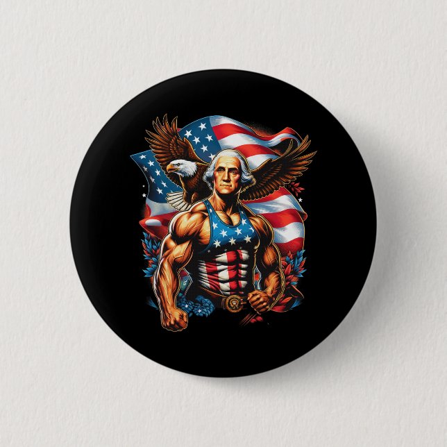 4th Of July Patriotic Funny George Washington July 2 Inch Round Button (Front)
