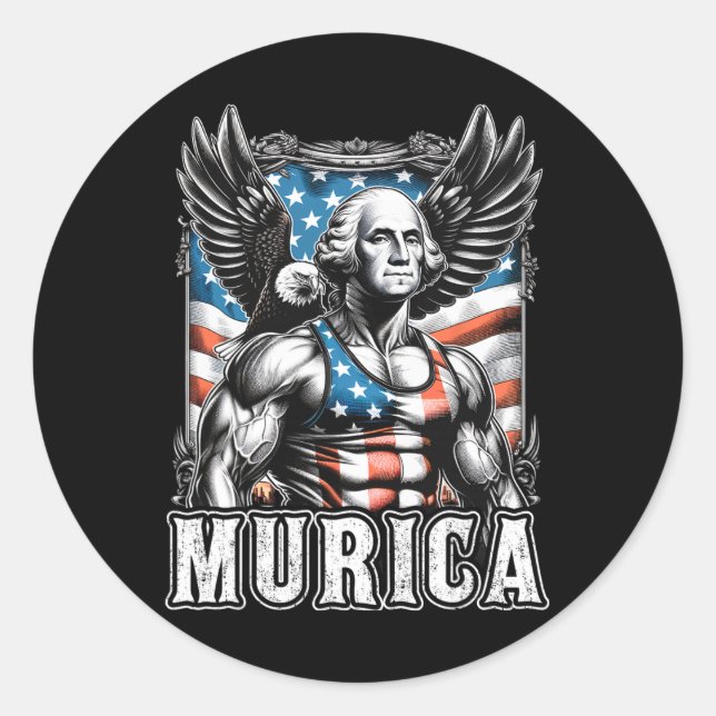 4th Of July Patriotic Funny George Washington July Classic Round Sticker (Front)