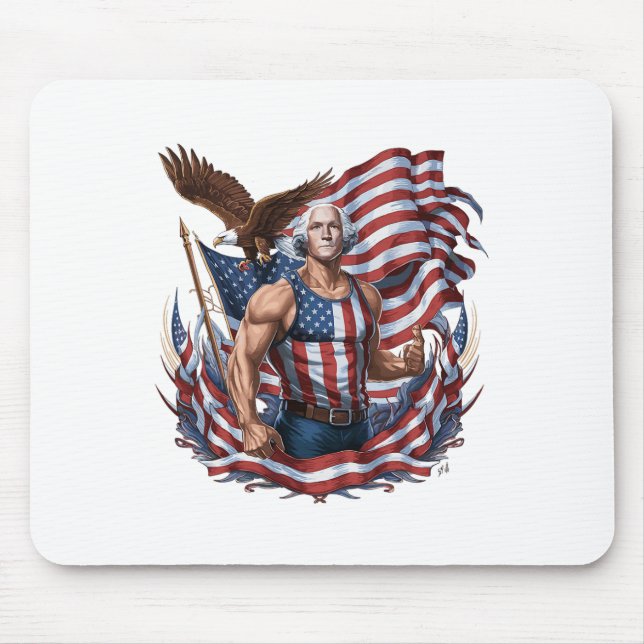 4th Of July Patriotic Funny George Washington July Mouse Pad (Front)