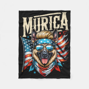 4th Of July Patriotic Funny German Shepherd July 4 Fleece Blanket