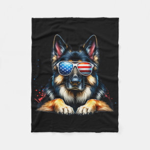 4th Of July Patriotic German Shepherd American Fla Fleece Blanket