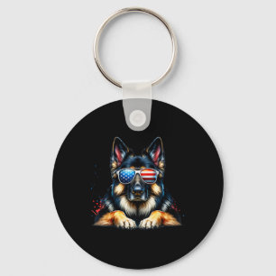 4th Of July Patriotic German Shepherd American Fla Keychain