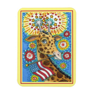 4TH OF JULY PATRIOTIC GIRAFFE & FIREWORKS Cute Fun Magnet