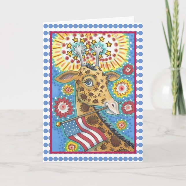 4TH OF JULY, PATRIOTIC GIRAFFE GREETING CARD Verse (Front)