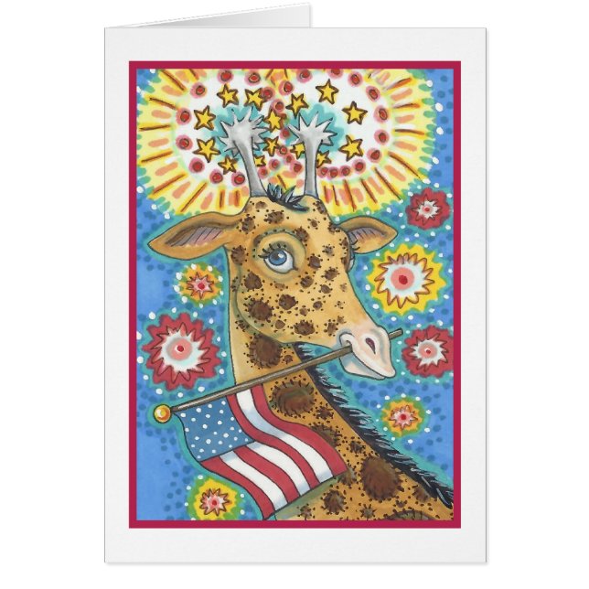 4TH OF JULY, PATRIOTIC GIRAFFE NOTE CARD Blank (Front)