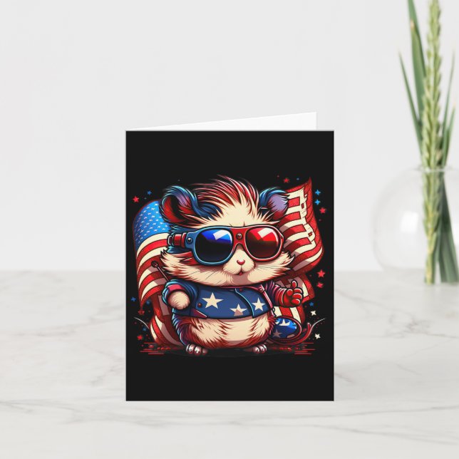 4th Of July Patriotic Hamster Us Flag  Card (Front)