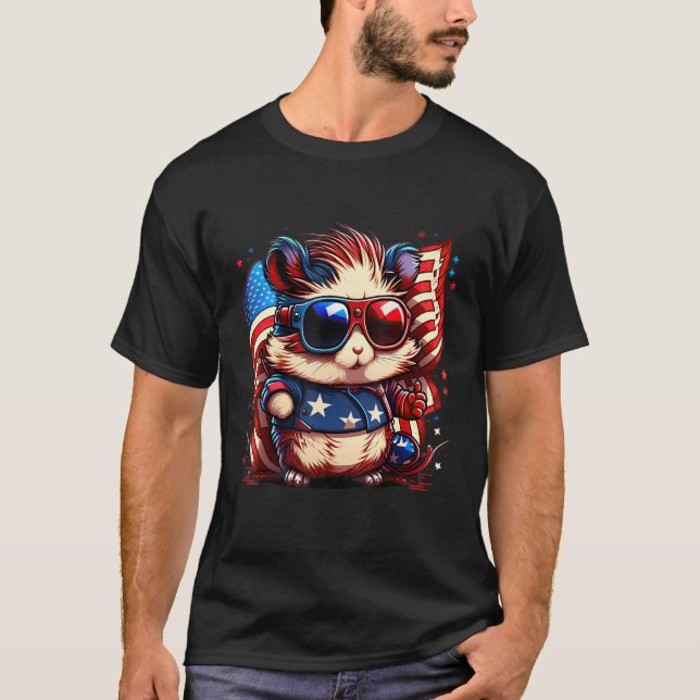 4th of July Patriotic Hamster US Flag T-Shirt (Front)