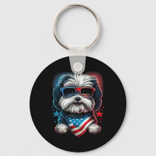 4th Of July Patriotic Havanese Dog Us Flag Keychain