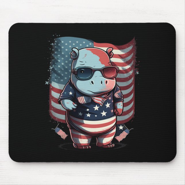 4th Of July Patriotic Hippo Us Flag  Mouse Pad (Front)