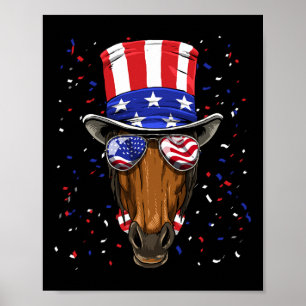 4th Of July Patriotic Horse Usa Flag Horseback Rid Poster