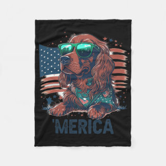 4th Of July Patriotic Irish Setter Dog Merica  Fleece Blanket