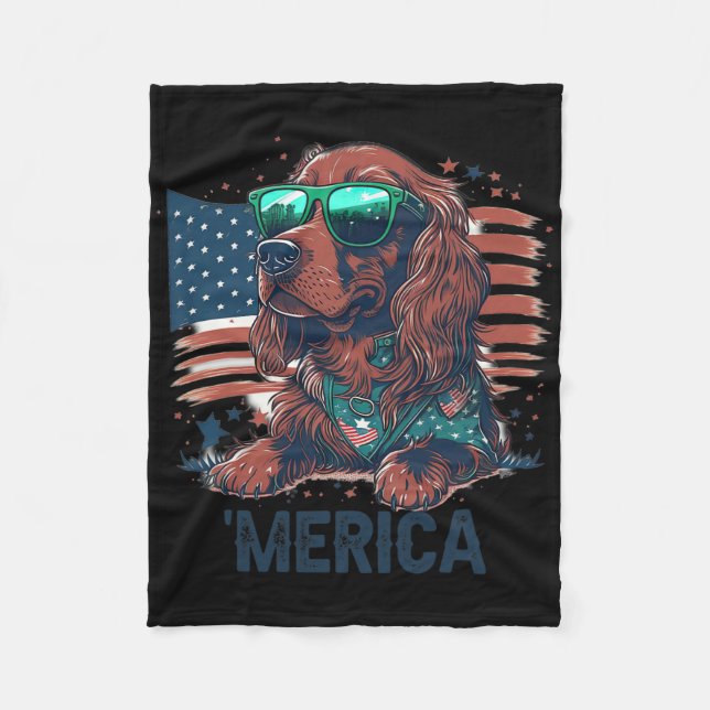4th Of July Patriotic Irish Setter Dog Merica  Fleece Blanket (Front)