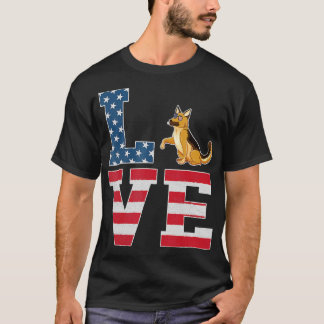 4th of July Patriotic LOVE German Shepherd Dog Ame T-Shirt
