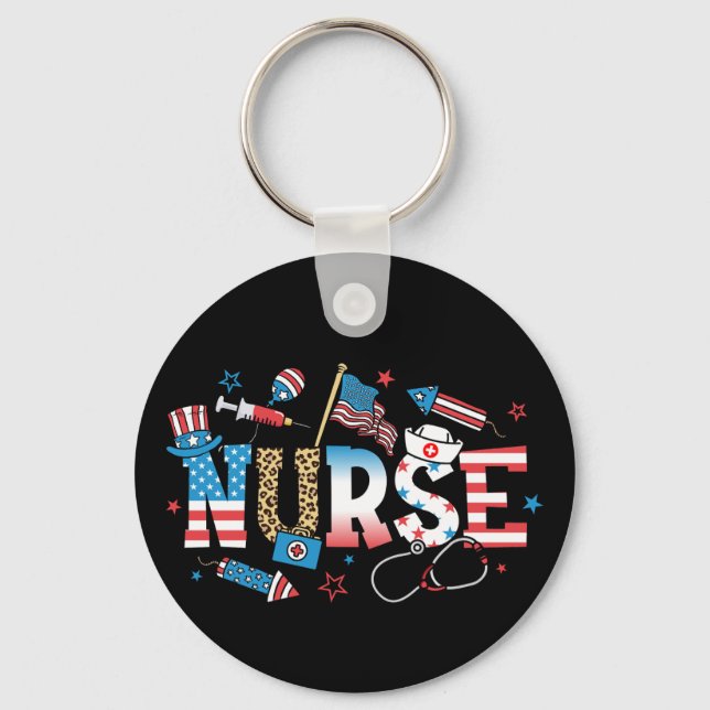 4th Of July Patriotic Nurse Circle Keychain (Front)