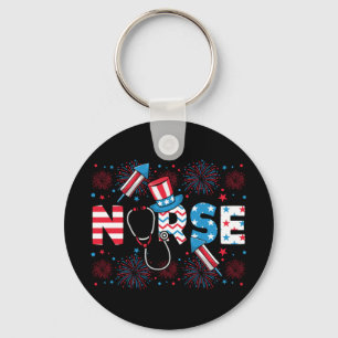 4th Of July Patriotic Nurse Circle Keychain