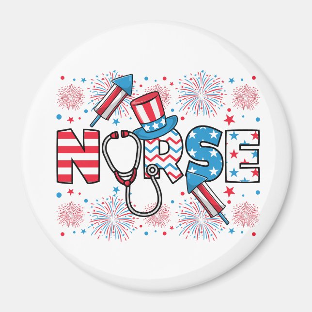 4th Of July Patriotic Nurse Circle Magnet (Front)