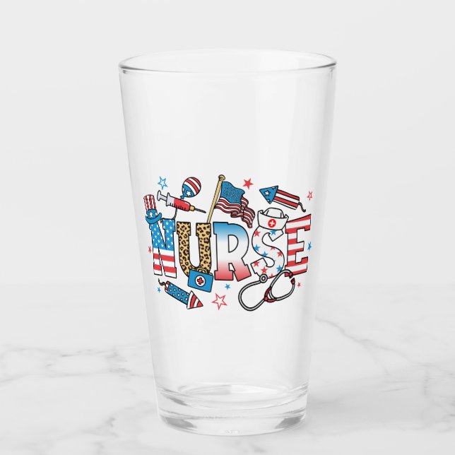 4th Of July Patriotic Nurse Drinking Glass (Front)