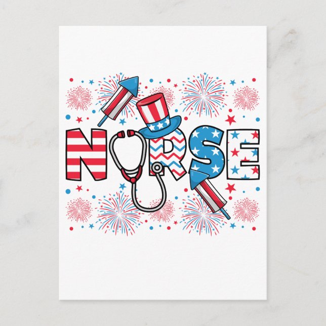4th Of July Patriotic Nurse Postcard (Front)