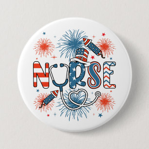 4th Of July Patriotic Nurse Round 3 Inch Round Button