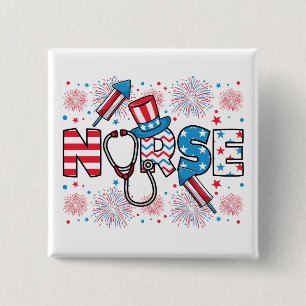 4th Of July Patriotic Nurse Square 2 Inch Square Button