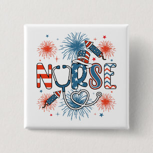 4th Of July Patriotic Nurse Square 2 Inch Square Button