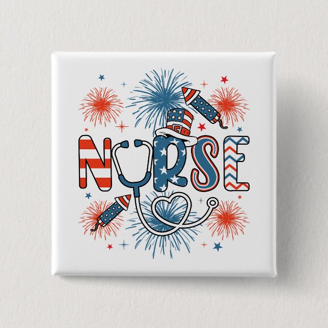 4th Of July Patriotic Nurse Square 2 Inch Square Button (Front)
