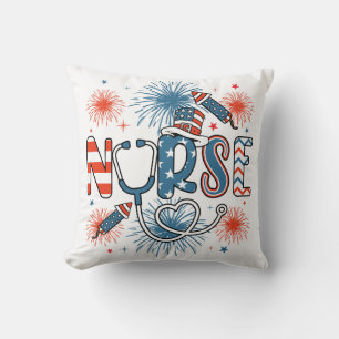 4th Of July Patriotic Nurse Throw Pillow