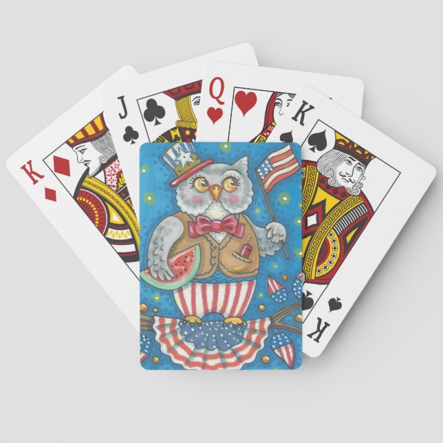 4TH OF JULY PATRIOTIC OWL, BICYCLE PLAYING CARDS (Back)