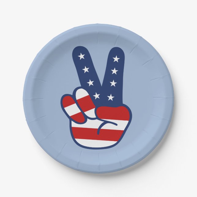 4th Of July Patriotic Peace Sign Paper Plate (Front)