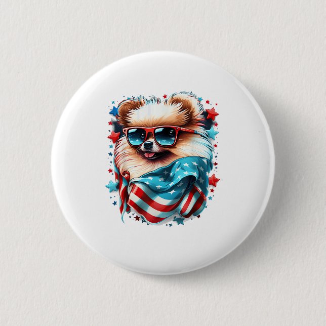4th of July Patriotic Pomeranian Dog US Flag  2 Inch Round Button (Front)