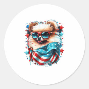 4th of July Patriotic Pomeranian Dog US Flag  Classic Round Sticker