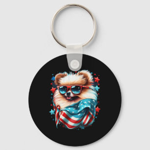 4th Of July Patriotic Pomeranian Dog Us Flag Keychain