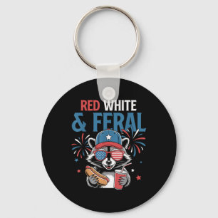 4th Of July Patriotic Raccoon Funny Quote Red Whit Keychain