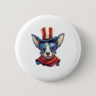 4th Of July Patriotic Rat Terrier Dog  2 Inch Round Button